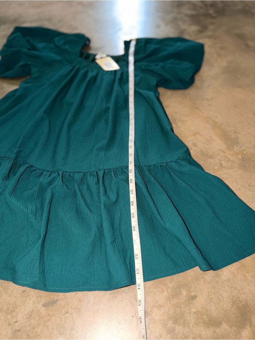 Entro Hunter Green Puff Sleeve Mini Dress NWT Small Boutique - Picture 7 of 9